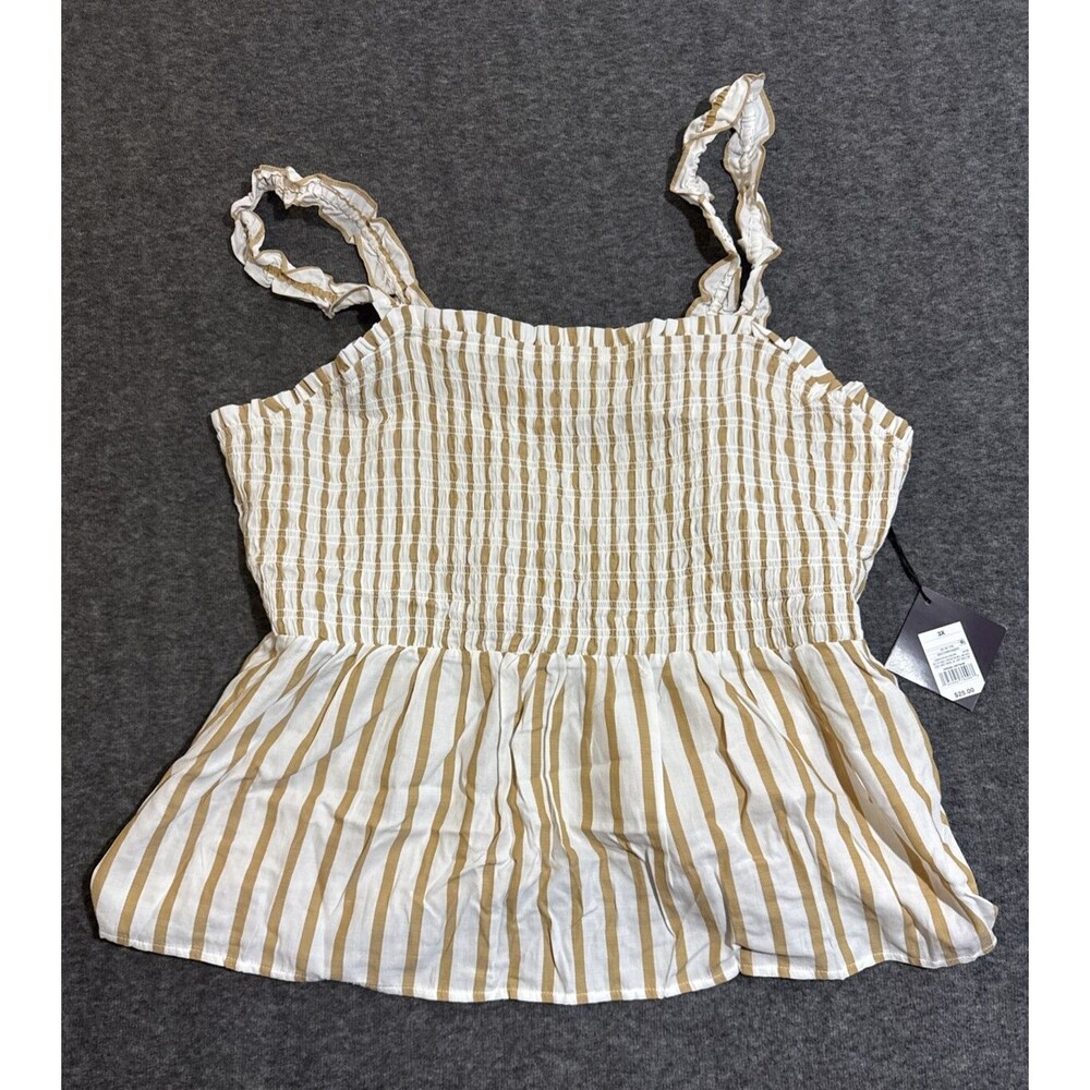Ava & Viv Women's Blouse Tank Top Stripped Beige Plus 3X
